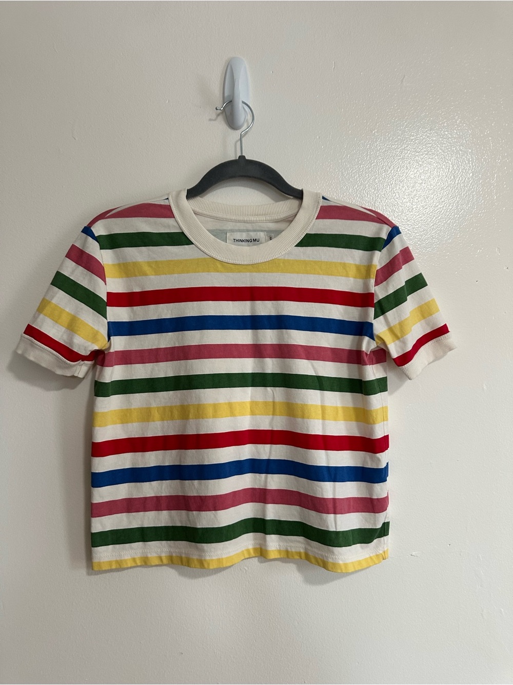THINKING MU Zowie R Rainbow Stripe Short Sleeve Tee, Size XS